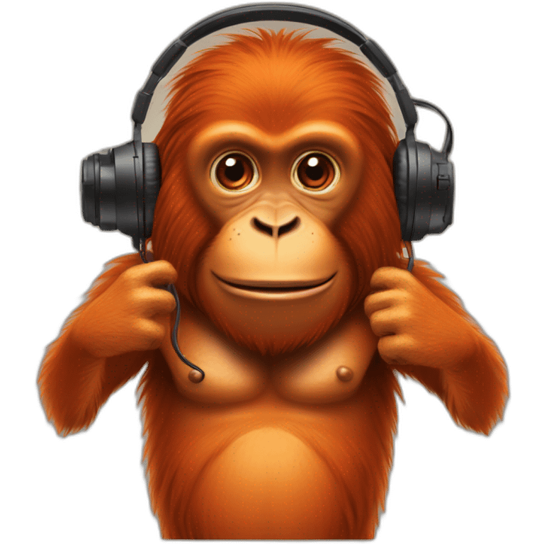 Orange orangutan with a gaming headset and no clothes emoji