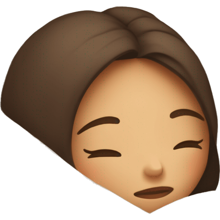 Brunette haired girl eyes closed sleeping in cozy blanket emoji