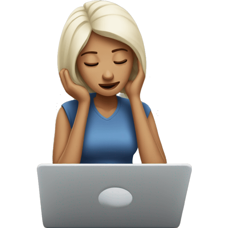 woman using laptop feeling lethargic emoji