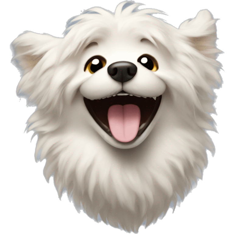 A fluffy dog laughing emoji