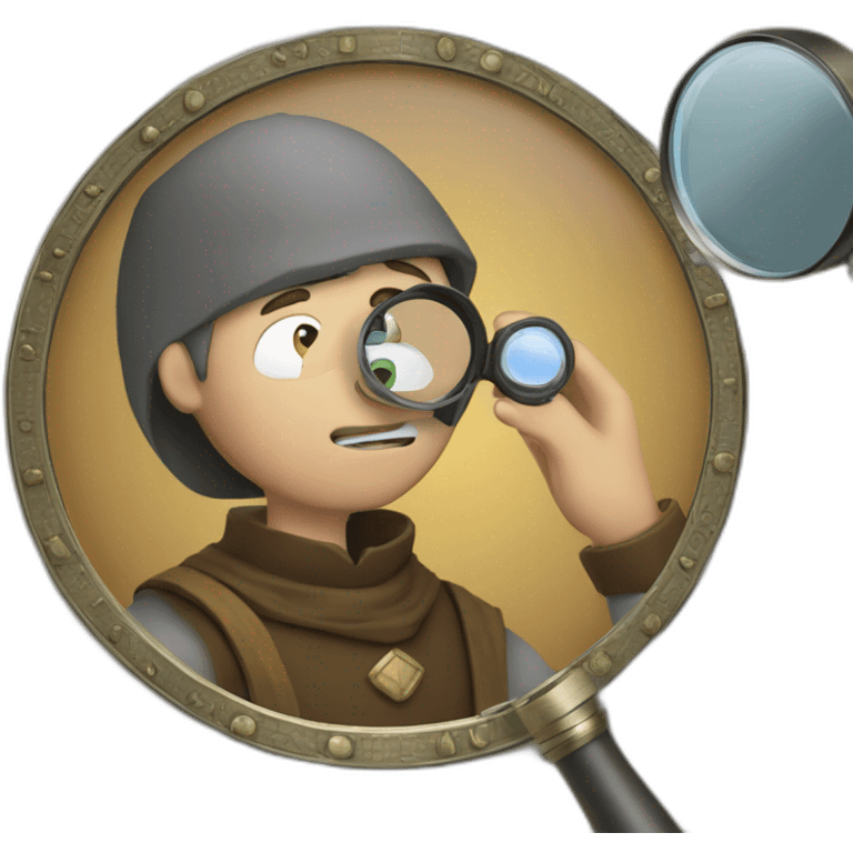 medieval coin collector, looking at a coin with a magnifying lense emoji