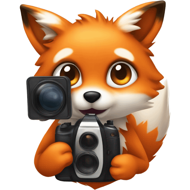 photorealistic detailled kawaii fox taking photo emoji