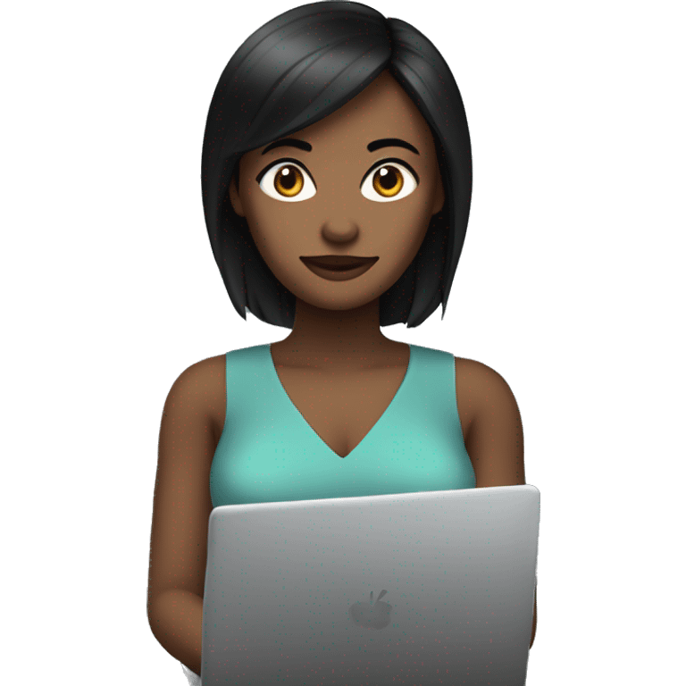 woman with computer dark, straight, medium-length black hair emoji