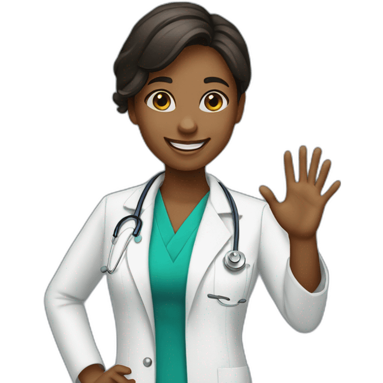 young female doctor smiling and waving hands emoji