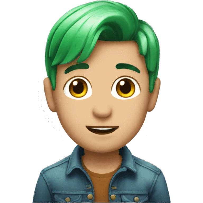 memoji boy handsome with reaction insane with green hair on transparent background emoji