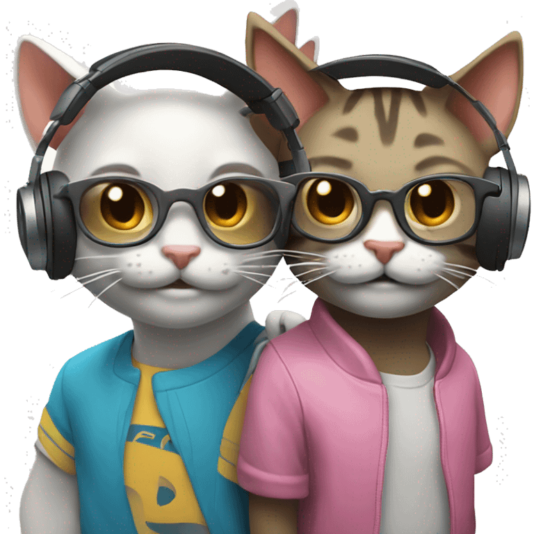 2 unique cool cats both smiling with headphones emoji