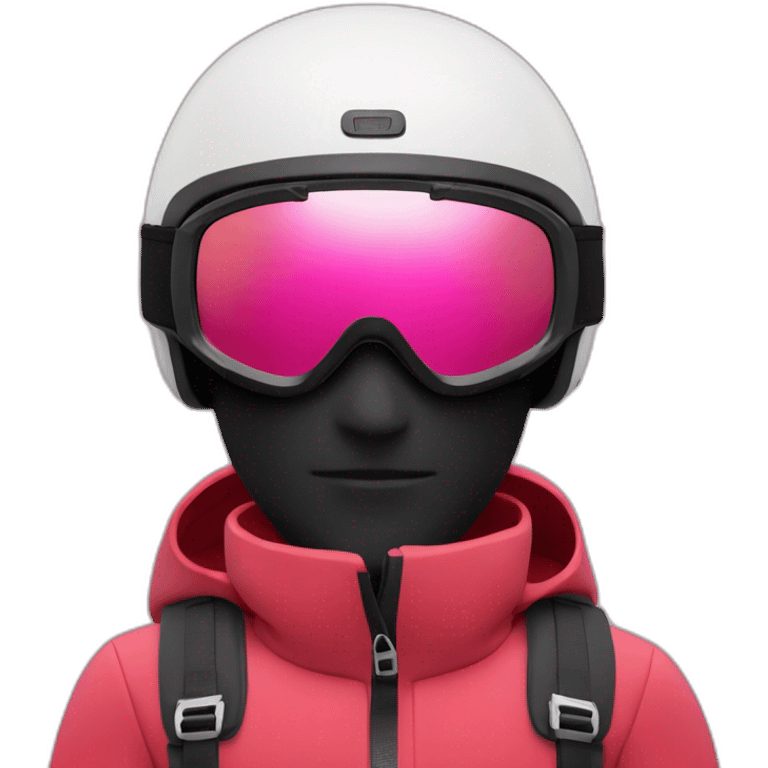 Red ski outfit with black mask and ski goggles, man with pink skin emoji