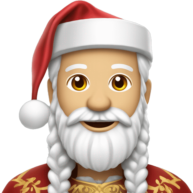 Maak een vrolijke emoji van Sinterklaas met een lange witte baard, een mijter op zijn hoofd, een rode mantel en staf. Zijn gezicht moet vriendelijk zijn, met een feestelijke uitstraling emoji