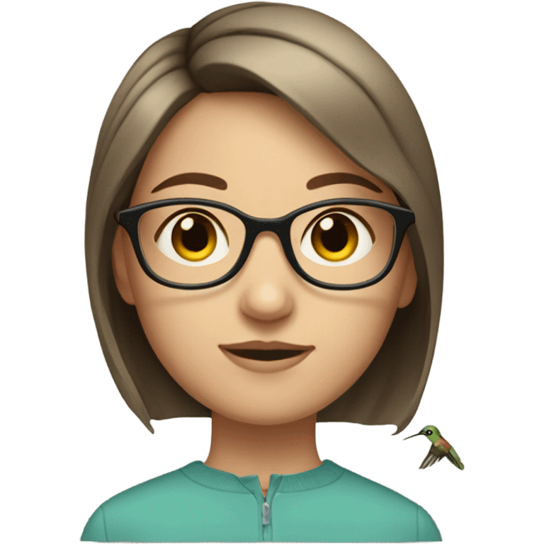 Girl pale , brunette, with short hair, wearing glasses with a hummingbird next to her emoji