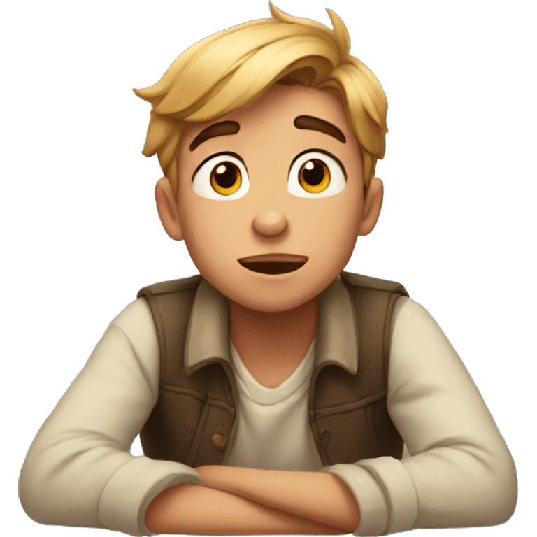 Disney boy sitting looking up with doubt emoji