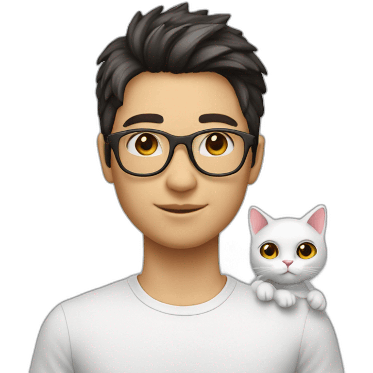 joven gafas piel blanca y gato emoji