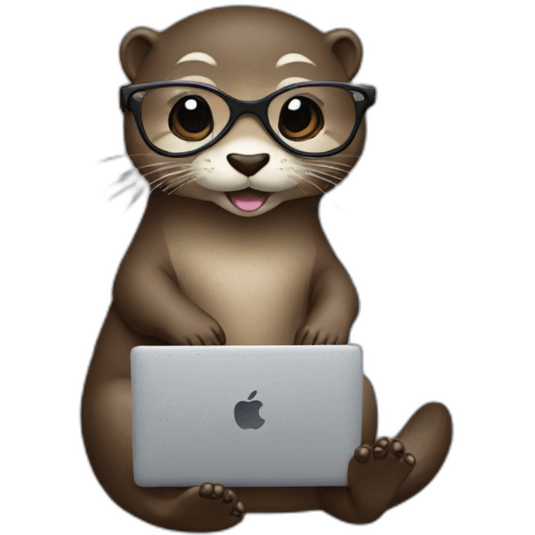 female vet otter with glasses use a macbook emoji