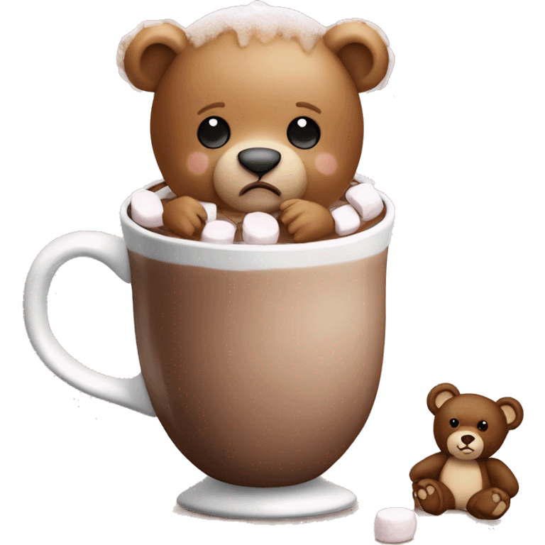 Baby Teddy bear in a Mug of hot chocolate with marshmallows on the bears head  emoji