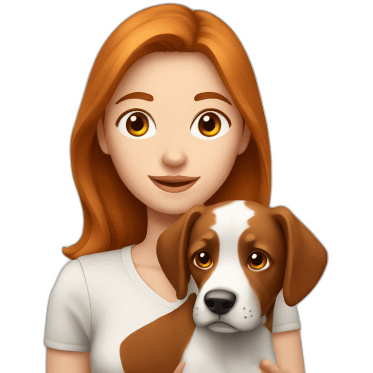 Femme rousse avec son chien blanc et marron emoji