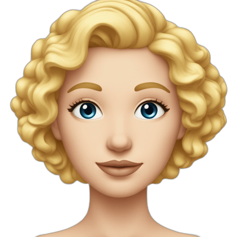 Femme à la peau très claire, des cheveux blonds clairs bouclés longs, des yeux bleus clairs et des lèvres rosée  emoji