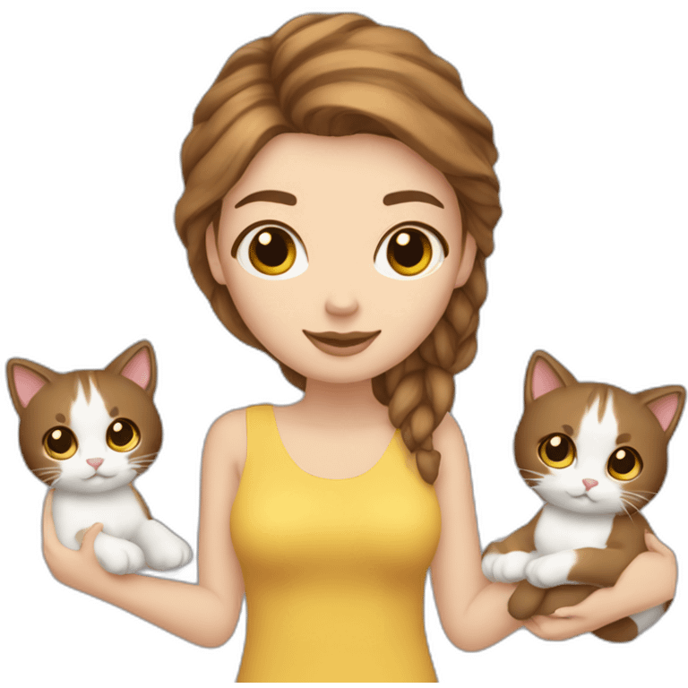 white-girl-brown-hair-curtain-banks-holding-two-cats emoji