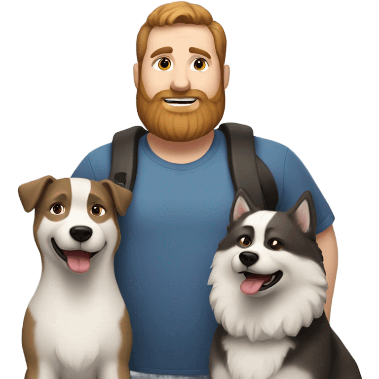 Heavy White man brown hair beard with husky dog  emoji