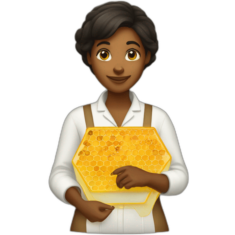 Brown girl beekeeper holding honeycomb emoji