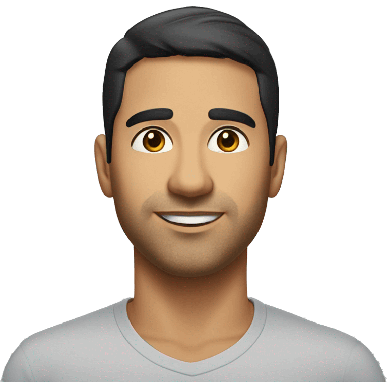 A head and shoulders shot of a 35 year old Hispanic man, with short black hair,   with brown eyes wearing a t-shirt. emoji