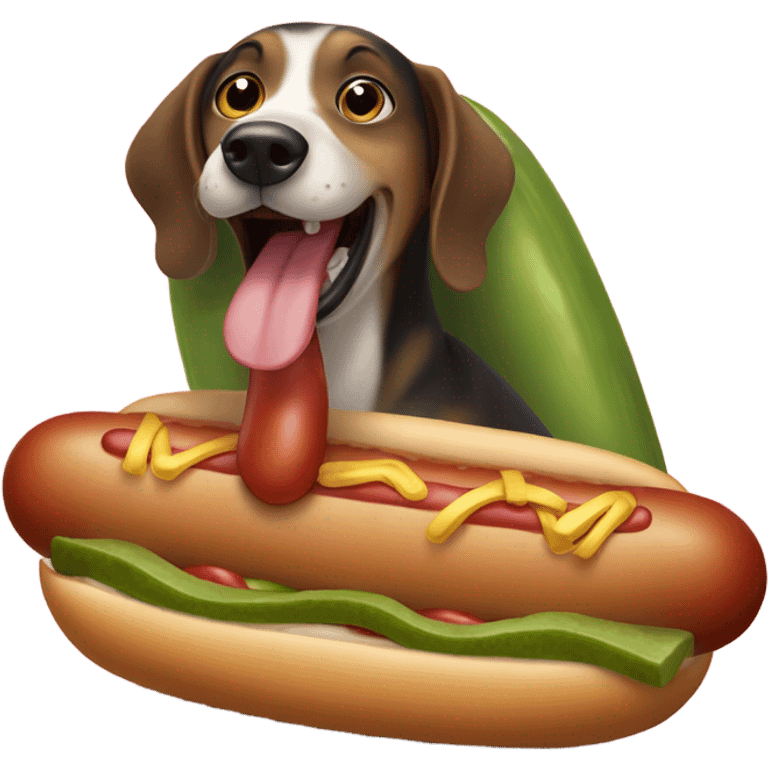 dog eating a hot dog on a pickle emoji