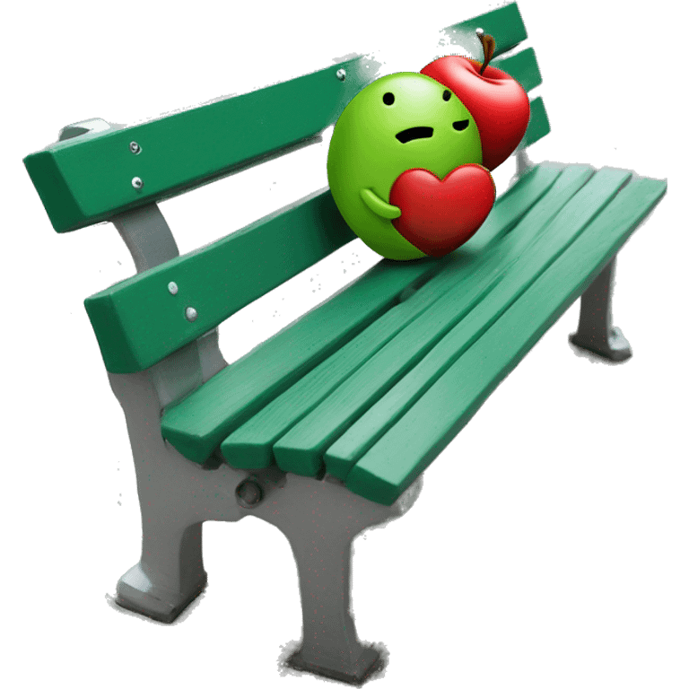 apple and android logo on a bench loving each other emoji