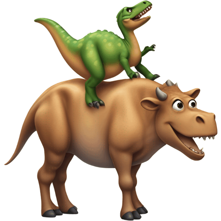 Dinosaur riding a cow emoji