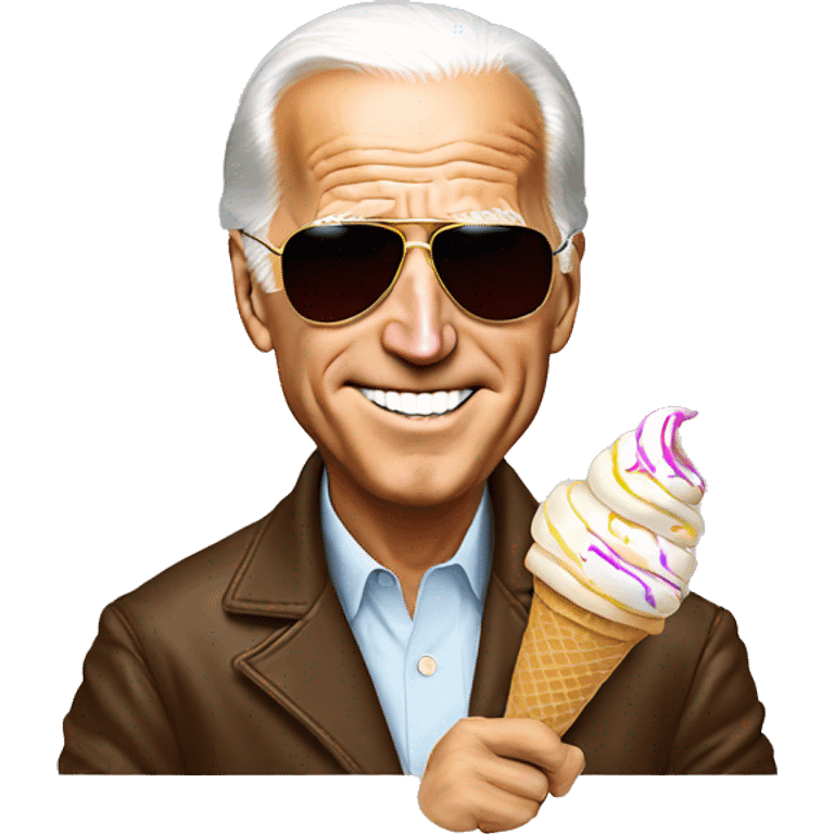 Joe Biden in aviator sunglasses eating ice cream emoji