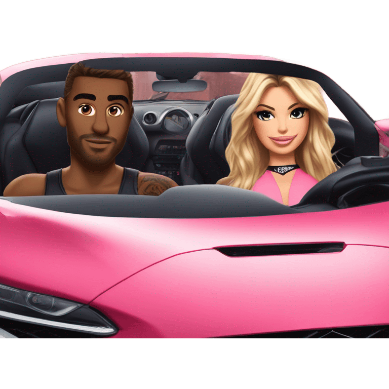 Photo of Victoria secret model driving in a sports car with a tattooed male model  emoji