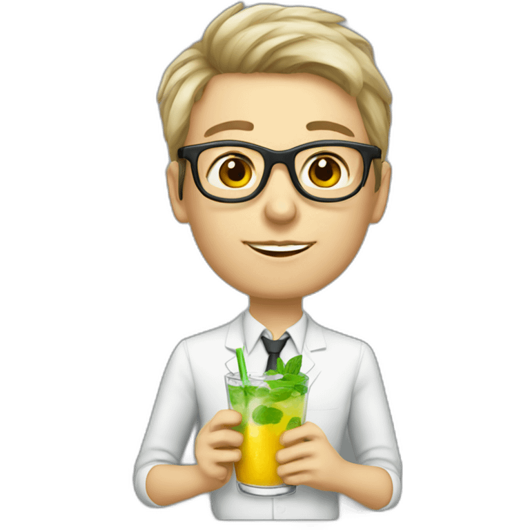 white teacher with glasses drinks mojito emoji