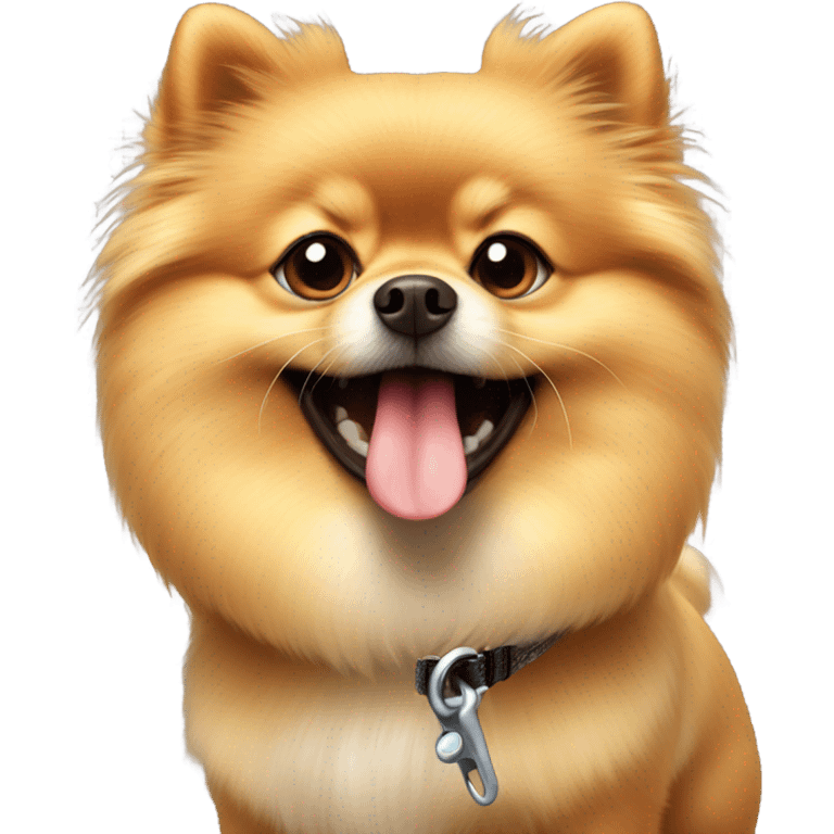 Pomeranian holding his leash  emoji