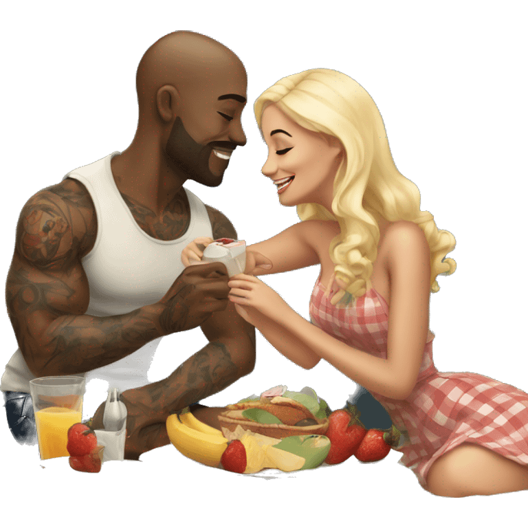 Romantic picnic date for beautiful tattooed couple emoji