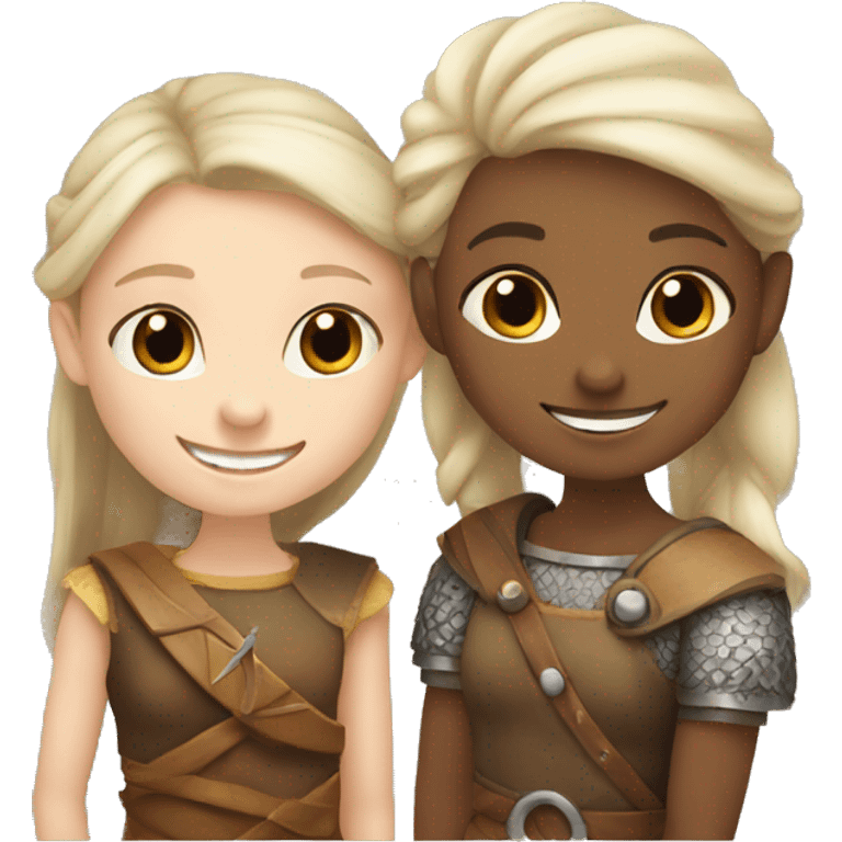 young white skin viking girls helping each other smiling emoji