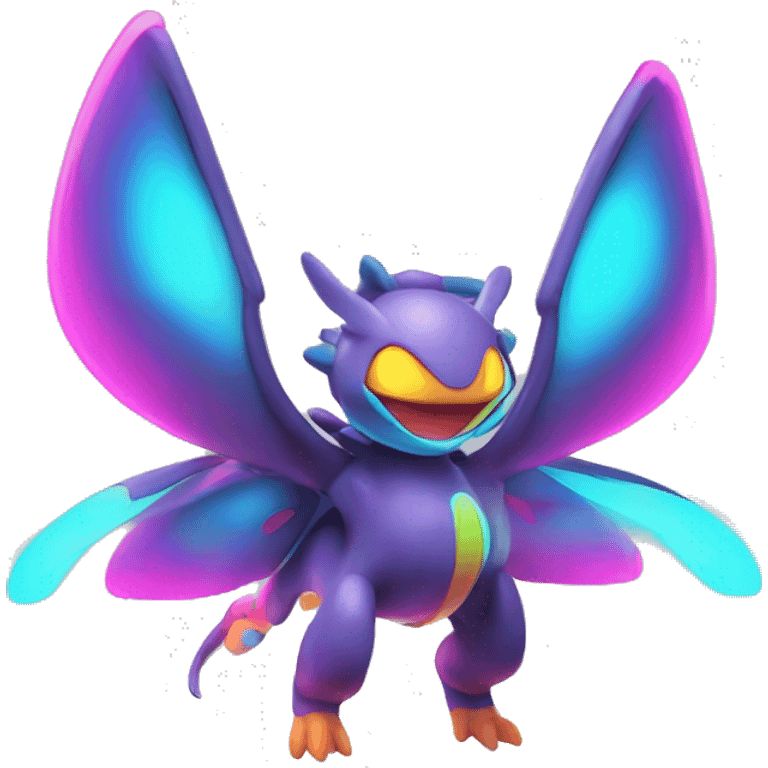 Colorful Neon Colors Vibrant Colors Flying Futuristic Fakémon-Pokémon-Creature Full Body emoji