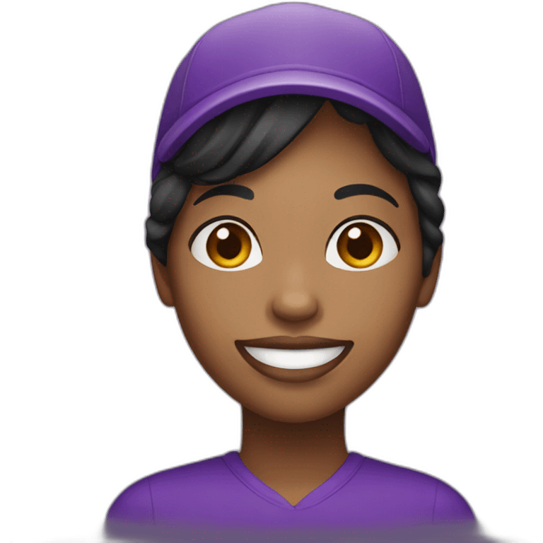 black woman face with smile and purple hat emoji