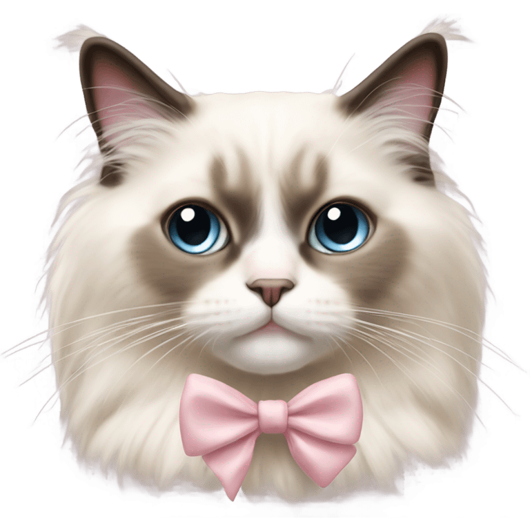 Cute Realistic ragdoll cat with pale pink bow emoji