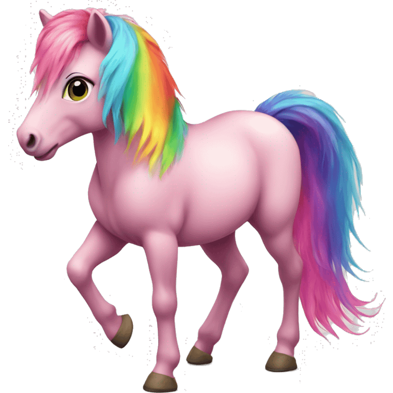 Realistic pink pony with rainbow hair full height emoji