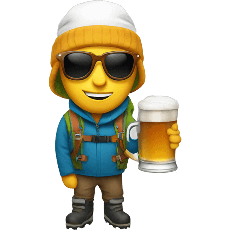 Backcountry skier with a beer emoji