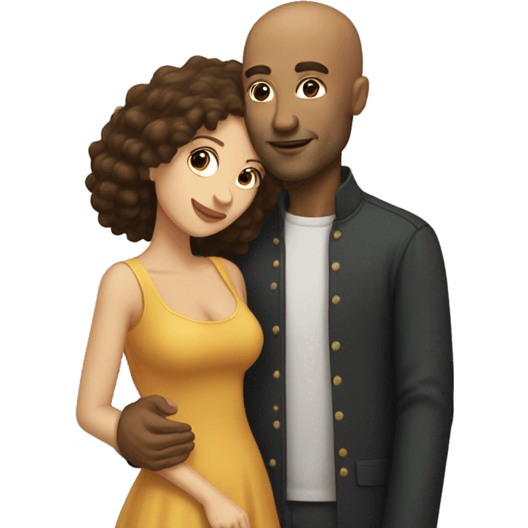 Brown bald man with chinhair kissing brunette woman with long hair emoji