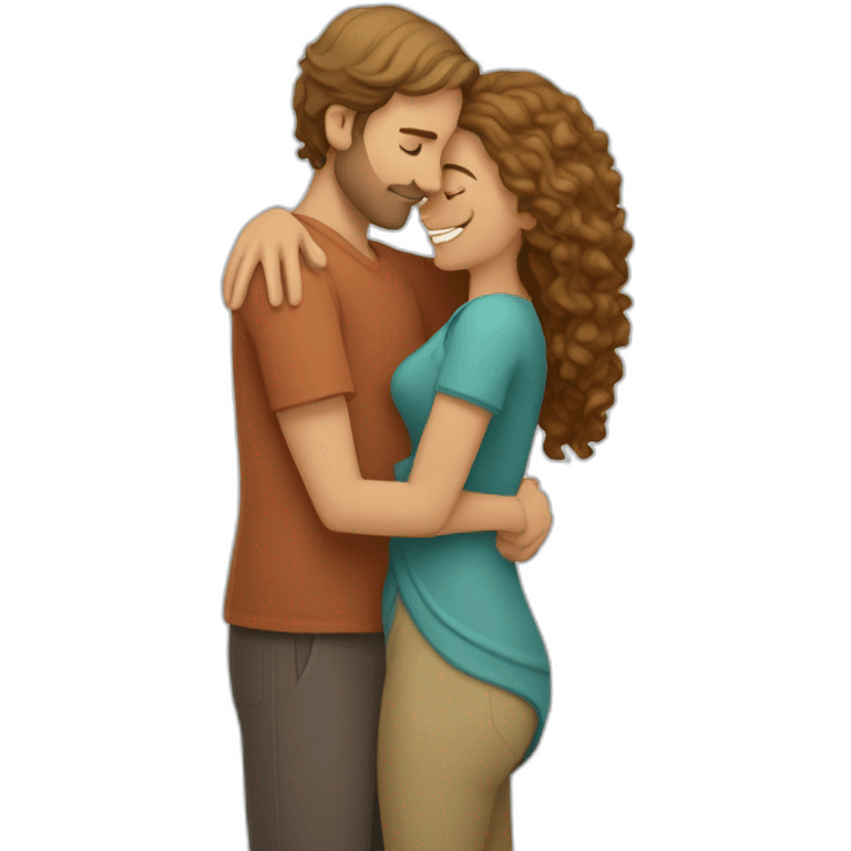 Caucasian tall man hugging an Indian woman with wavy hair emoji