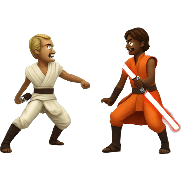 two jedis havingan epic lightsaber fight on an island in a see of red and orangelava emoji