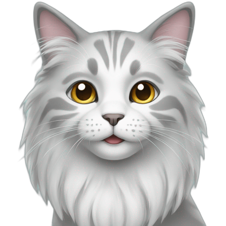 White grey cat with long fur emoji