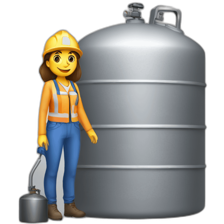 female worker standing next to a gas tank emoji