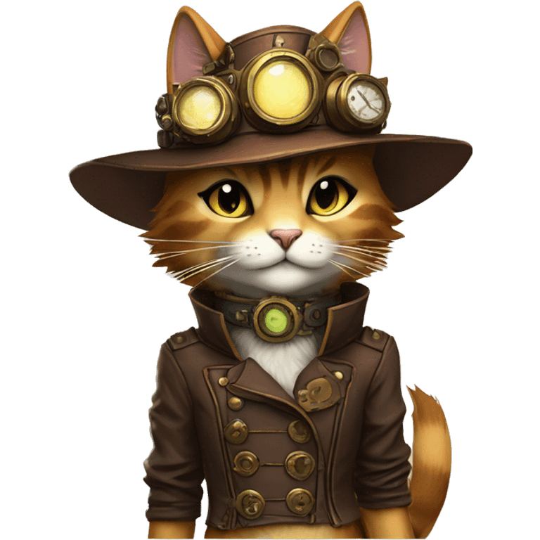 Anthro Fur-Sona feline-Fakémon with a steampunk-cap Full Body emoji