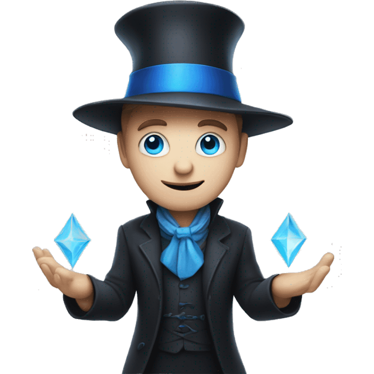 a white magician with blue eyes without a hat holding a heart in his hands emoji