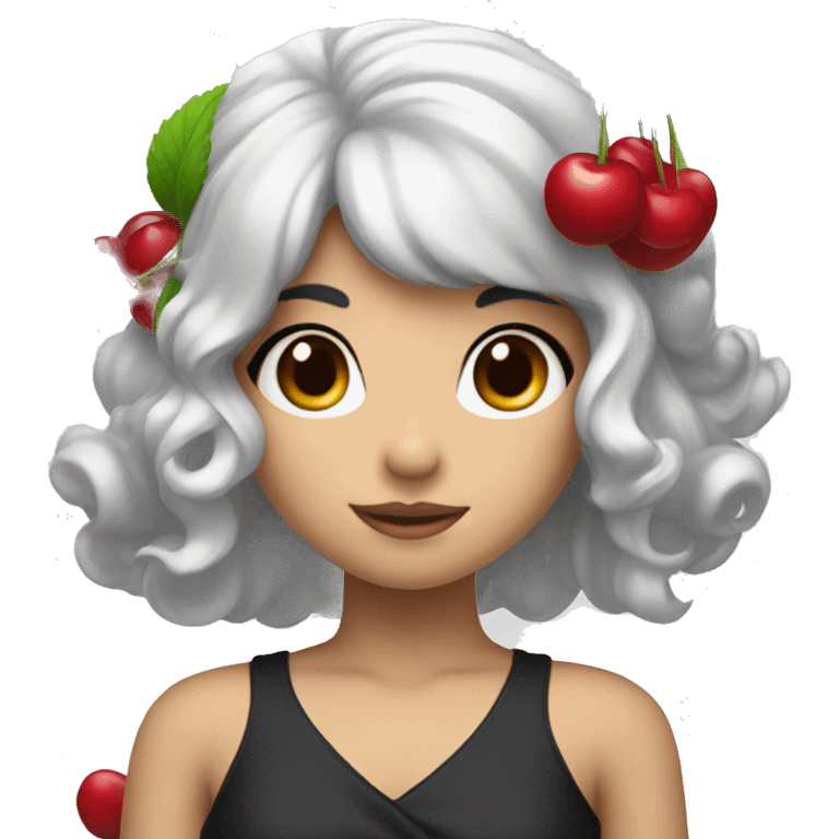 A cherry girl with black hair and fair skin emoji