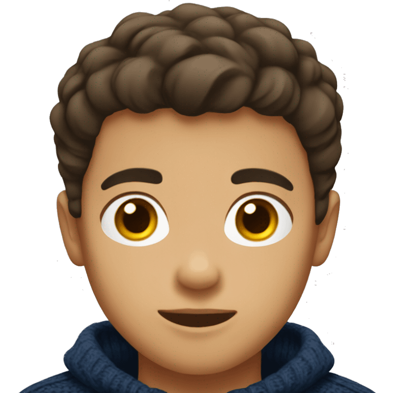 young boy, hispanic, brown hair, short hair, brown eyes, dark blue winter sweater emoji