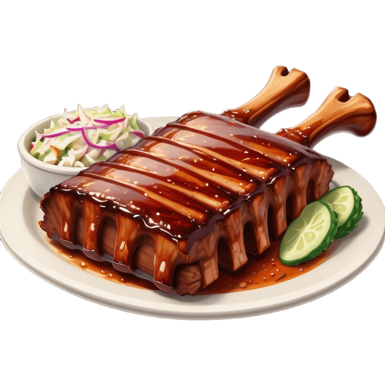 Cinematic Realistic Barbeque Ribs Dish Emoji, depicted as succulent, slow-cooked ribs with a sticky smoky glaze rendered with rich textures and dynamic, appetizing lighting. emoji