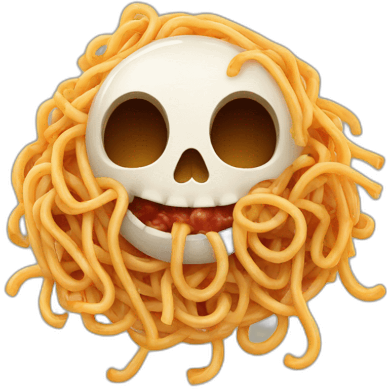 A happy skull, bathing in spaghetti bolognese emoji