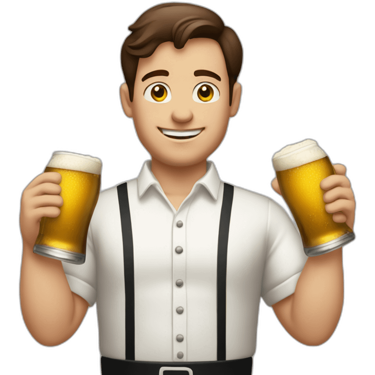 brown hair white skin Waiter with a pot belly serving bottles of beer emoji