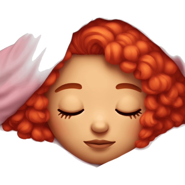 A girl with neon red hair sleeping all comfy and cozy emoji